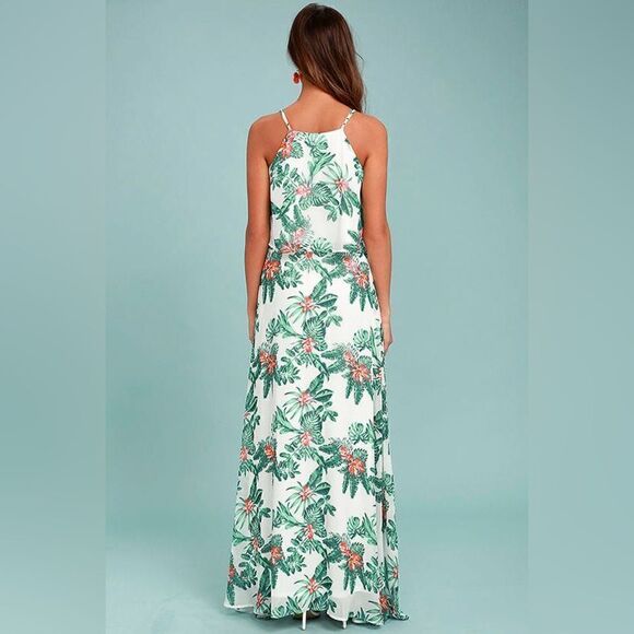 Lulu’s Evadne White and Teal Tropical Print Two-Piece Maxi Dress NWT Size XS - Picture 4 of 16